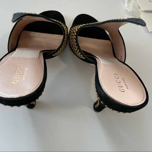 GUCCI Exaggerated point Crystal Suede Mules Black 37 7 glam era Renaissance - Picture 11 of 17